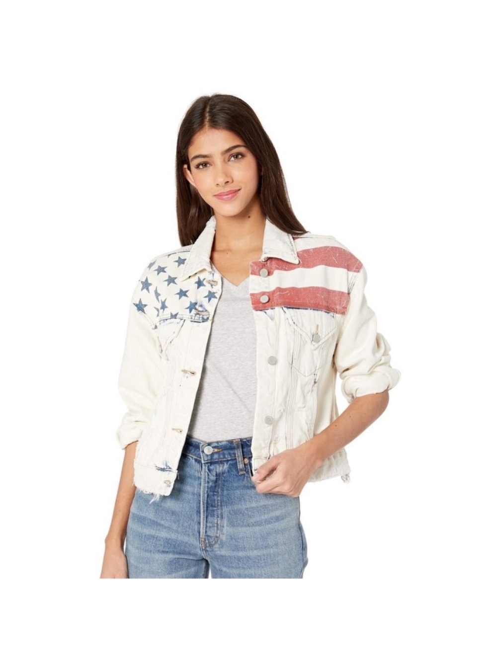 Blank NYC American Flag Distressed Denim Jacket Size S - Picture 9 of 15